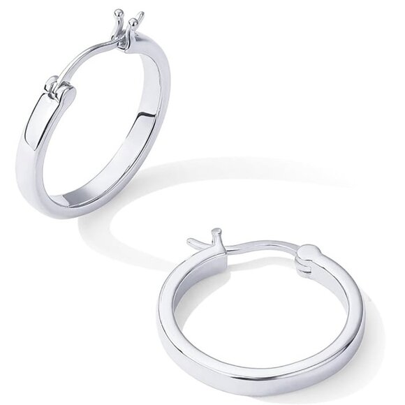 14K White Gold Plated 925 Sterling Silver Post Lightweight Hoops - Picture 2 of 4